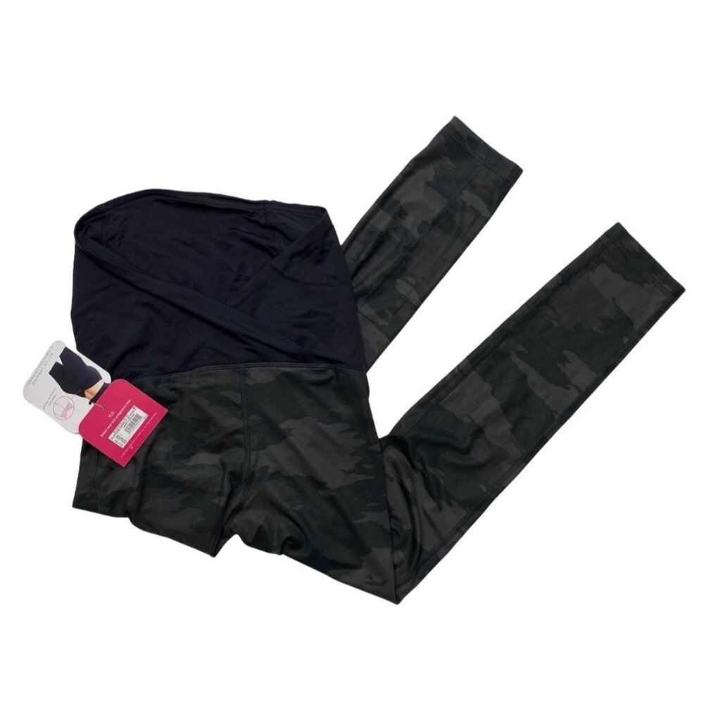 Isabel Maternity Leggings Women's XS Green Black Camo Crossover Support Stretch